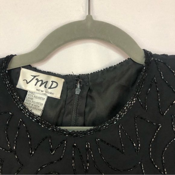 JMD Women’s Top Vintage Sequins Beads Short Sleeve Silk Shoulder Pads - Picture 5 of 8